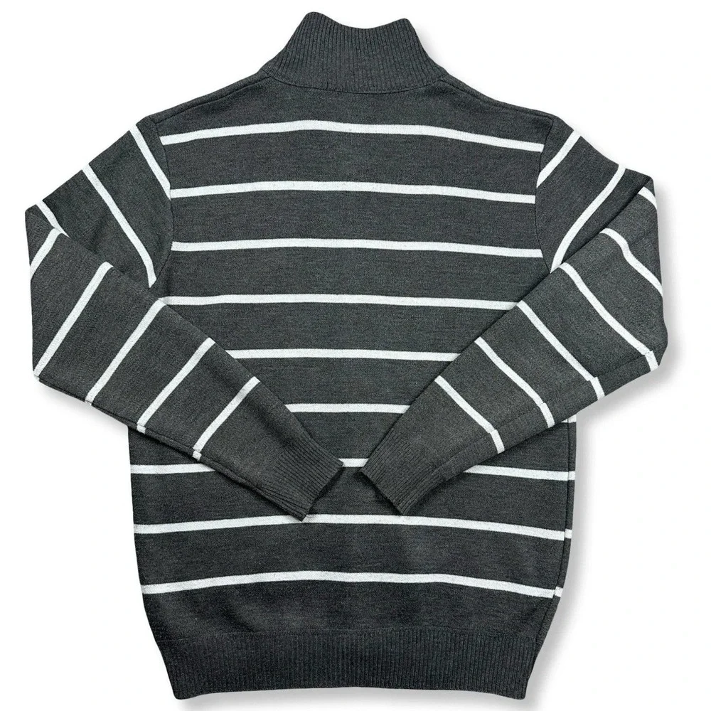 Vintage Polo Ralph Lauren Full Zip Sweater Men L Gray White Stripe Red Pony Golf